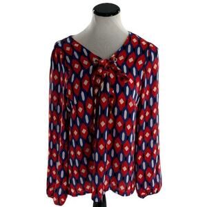 Laundry By Shelli Segal Women's Multicolor Geometric Tie Neck Blouse Top Size L